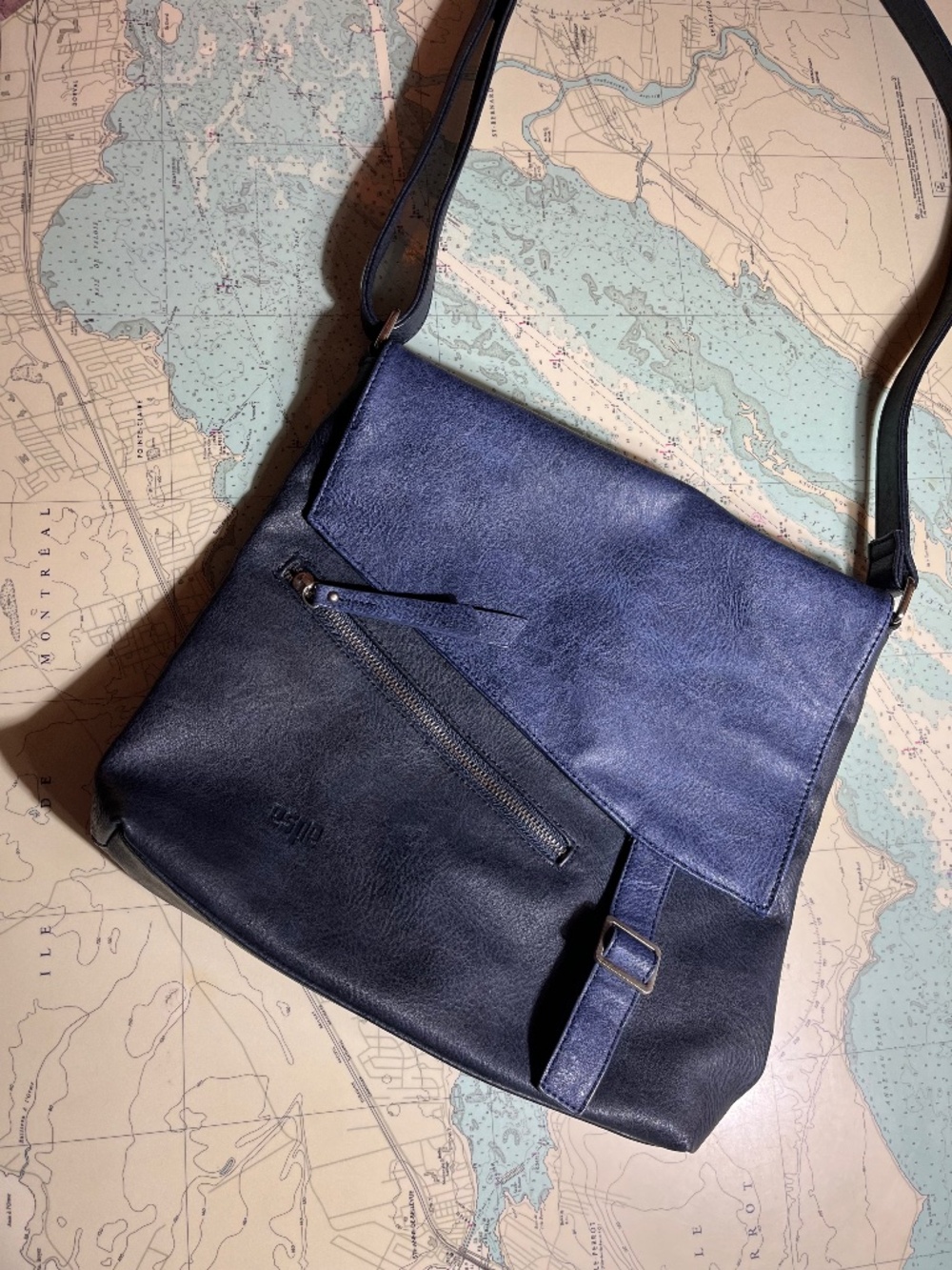 ESPE Navy Messenger Style Faux Leather Bag